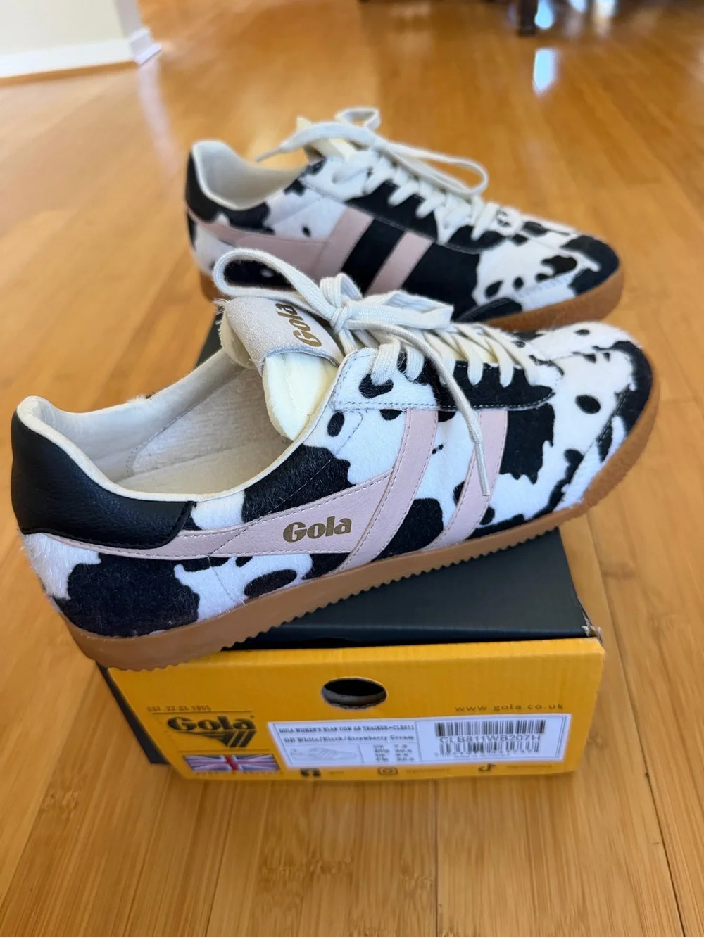 Gola Cow Print Trainer with Pink Stripes